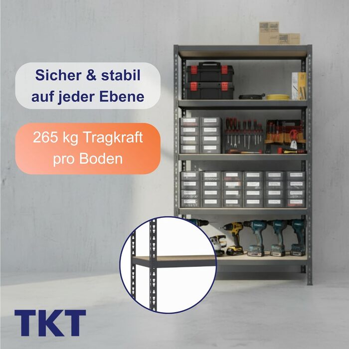 Стелаж робочої системи з дерев&39яними полицями та опорною балкою 180x92x46 см - Стелаж з вантажопідйомністю 265 кг на полицю. Міцний стелаж з 5 полицями для майстерень, віталень та підвалів. Антрацит.