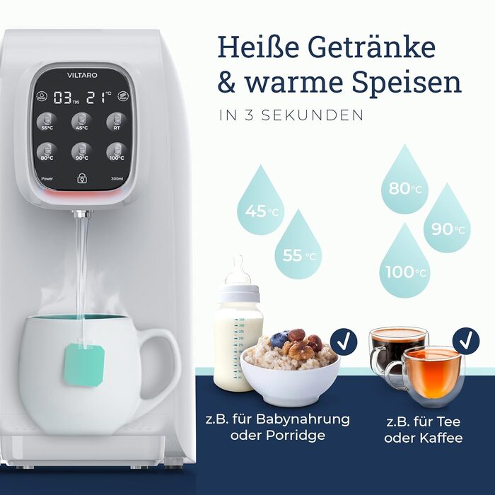 Система осмосу VILTARO для питної води білий, 5-ступінчаста система фільтрів, 6 температурних рівнів, мобільна без підключення до води система зворотного осмосу Осмотичний фільтр для води фільтр від накипу фільтр для питної води