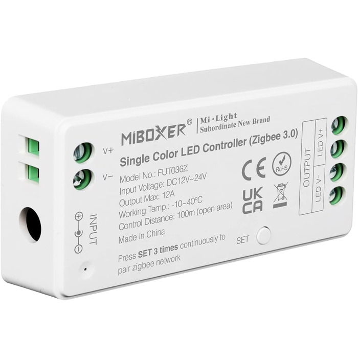 Диммер Milight Miboxer Zigbee3.0, одноколірний контролер світлодіодної стрічки, 12 В/24 В, сумісний із додатком Zigbee Storeo Echo / голосовим керуванням, FUT036Z