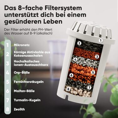 Фільтр для води питної води Фільтр 2,4 л 1 x 2-місячний картридж АКТИВОВАНЕ ВУГІЛЛЯ Пом&39якшує, фільтрує вапно, хлор, пестициди та бактерії, підвищує значення pH (білий)