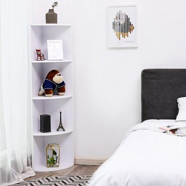 Кутова полиця VASAGLE з 4 ярусами, окремостоячі полиці для зберігання, дерев&39яна книжкова полиця, для кухні, спальні, вітальні, офісу, біла LBC42WT