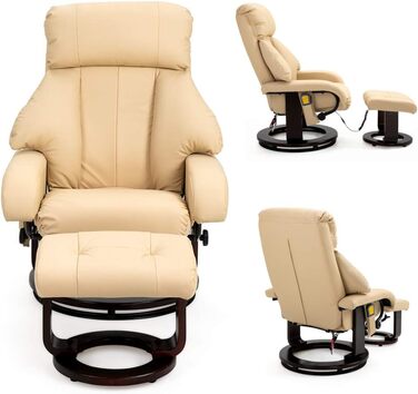 Крісло-реклама Mingone з функцією відкидання, електричне крісло для телевізора з підставкою для ніг, масажне крісло з функцією підігріву, крісло для телевізора для вітальні, поворотне на 360, штучна шкіра, бежевий
