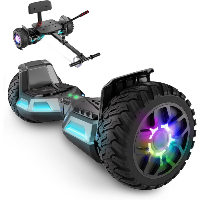 Самокат SISIGAD з кріпленням сидіння – ховерборд-картинг 8,5 дюйма з різнокольоровими світлодіодними ліхтарями та Bluetooth, для дітей, хлопчиків, дівчаток та дорослих будь-якого віку