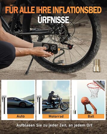 Електричний повітряний насос з акумулятором, повітряний насос 150 PSI для велосипедів, портативний міні-компресор з манометром та подвійним світлодіодним дисплеєм, електричний насос для накачування шин 12 В постійного струму для автомобілів, мотоциклів, в