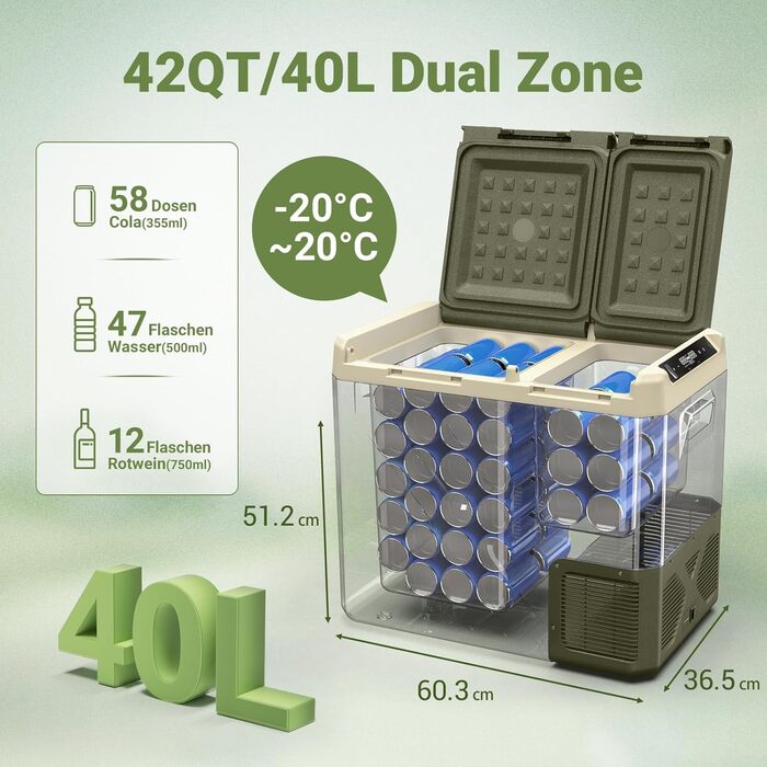 Компресор холодильної камери 40 л, автомобільна холодильна камера з управлінням APP, холодильна камера електрична -20C до 20C, 12/