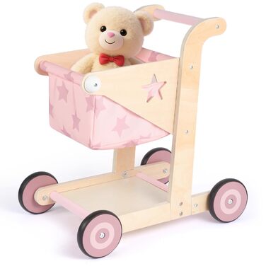 Дерев&39яні ходунки Asweets 2-в-1, коляска для ляльок, що штовхає та тягне, ходунки для малюків, іграшка для малюків від 12 місяців (рожеві)