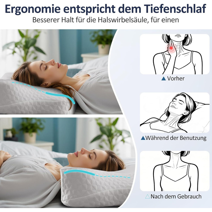 Подушка для шиї, подушка для голови, подушка для підтримки шиї, ортопедична подушка, ергономічна подушка для голови, подушка для сну на боці, подушка з піни з ефектом пам&39яті, подушка-метелик, 60 x 40 x 9/13 см, сірий