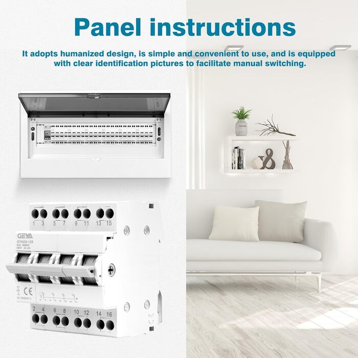 Аварійний вимикач живлення 4P 63A вимикач навантаження подвійного живлення ручний вимикач живлення мережевий вимикач ручного керування 400VAC кріплення на DIN-рейку