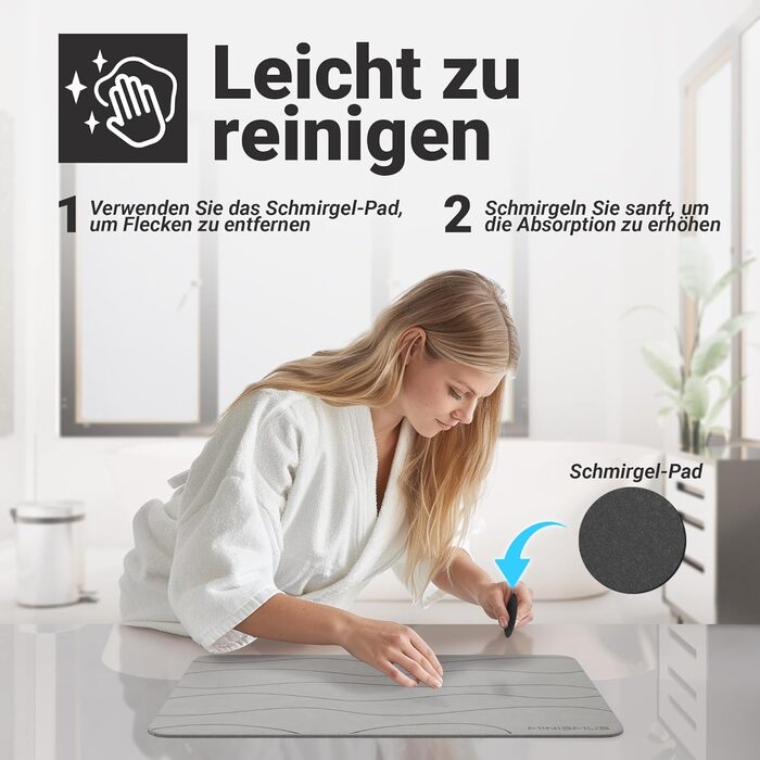 Килимок для ванної Minimism з каменю 60x40 см - Килимок для ванної з діатоміту - Килимок для ванної кімнати з каменю - Камінь Діатоміт - Килимок для душу, що швидко висихає