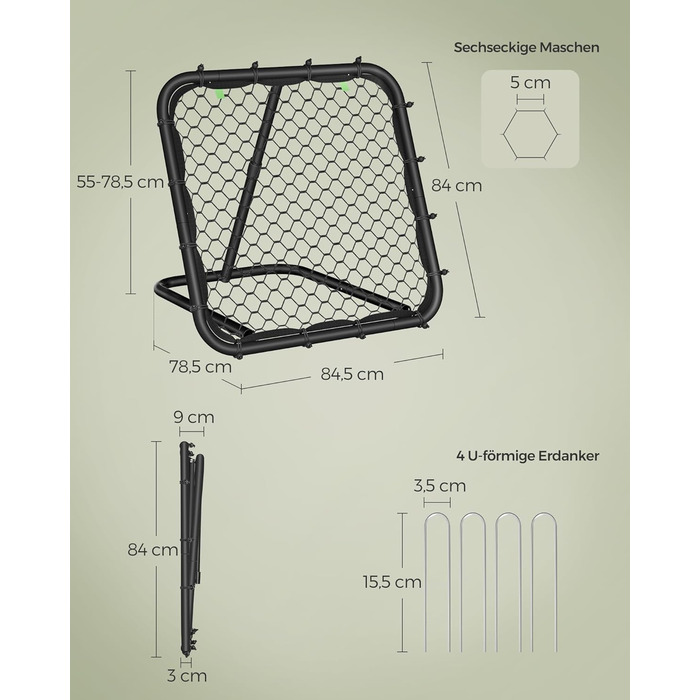 Футбольні ворота-відбивачі, портативні футбольні ворота для дітей, зі сталевою рамою, регульований кут, швидке складання, для саду, парку, пляжу, 84 x 84 см