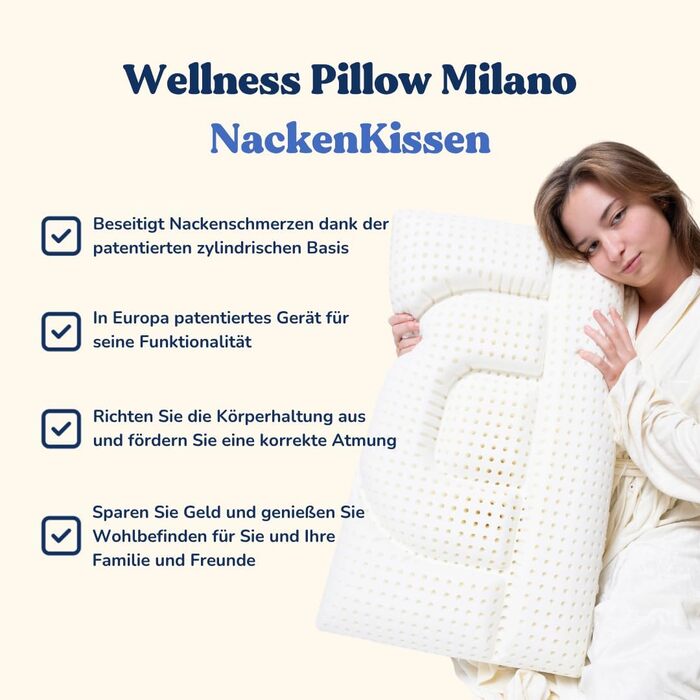 Ортопедична подушка для шиї з піни з ефектом пам&39яті 704014 см ергономічна, знеболювальна, зменшує хропіння, нековзна, підходить для алергіків Wellness Pillow Milano (низька 12 сантиметрів)