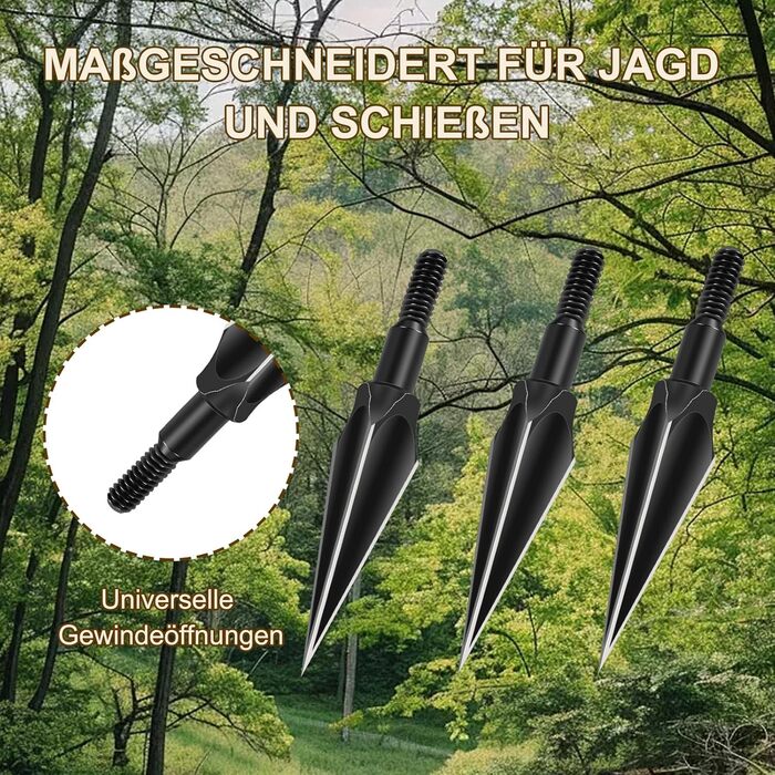 Мисливські наконечники KURUGEILI 3-лезові, вкручувані, 125 гран — 12 шт.