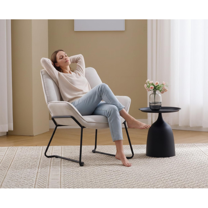 Сучасне м&39яке крісло/крісло-шезлонг/крісло для читання/крісло-підлокітник з металевими ніжками для спальні/вітальні, лляне, бежевий
