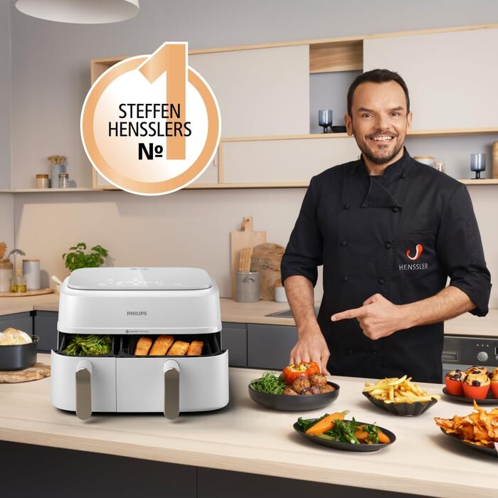 Аерофритюрниця Philips Airfryer 3000 Serie з двома кошиками, Білий, 9 л
