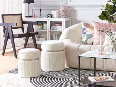 Пуф Beliani з місцем для зберігання, круглий оксамитовий, білий, комплект з 2 предметів, пуф Glamour Camdenton