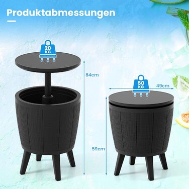 Вуличний всепогодний охолоджувальний стіл, бічний столик об&39ємом 38 л з підйомною кришкою, охолоджувач для напоїв для вечірок, саду, патіо (чорний)