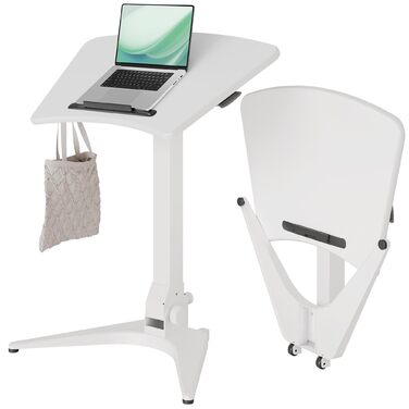 Мобільний стіл для ноутбука Claiks, регульована висота (FSC) 7545 см, складаний та з колесами для гнучкого домашнього офісу, верхня частина з нахилом 90, легкий та компактний, ідеально підходить для дивана, ліжка та крихітного офісу (білий), високоякісний