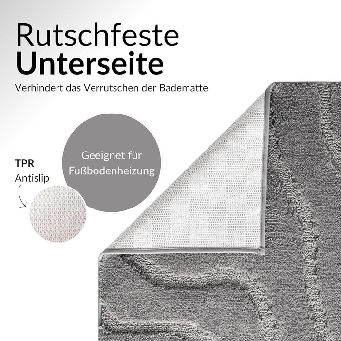 Нековзний килимок для ванної, який можна прати, кольору Pebblestone Grey з підкладкою з TPR, мякою мікрофіброю та сучасним дизайном