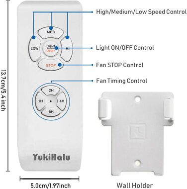 Невеликий універсальний комплект дистанційного керування стельовим вентилятором YukiHalu, бездротовий пульт дистанційного керування з 3 налаштуваннями швидкості, керування освітленням та 4 налаштуваннями часу, бездротовий пульт дистанційного керування
