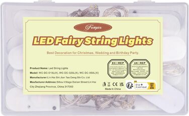 Світлодіодна батарея казкових вогнів, 20 шт. 1M 10 світлодіодів теплі білі внутрішні казкові вогні з акумулятором для спальні, веч