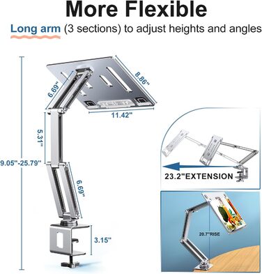 Тримач для ноутбука з поворотним механізмом на 360, алюмінієва підставка для ноутбука на стіл, регульована, складна підставка/тримач для ноутбуків та планшетів 10-16 дюймів, сріблястий
