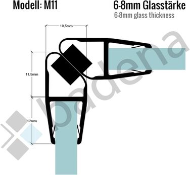 Магнітний ущільнювач Badena для душових дверей I 200 см Магнітний душовий ущільнювач 90 градусів I Душовий ущільнювач Магніт 6 мм 7 мм 8 мм Скляні двері I Кутовий душ Змінний ущільнювач Магнітний 200 см Прозорий