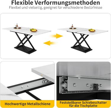 Розкладний обідній стіл Merax (120-16080 см), прямокутний мармуровий обідній стіл для 6-8 осіб, для кухні та вітальні, мармур