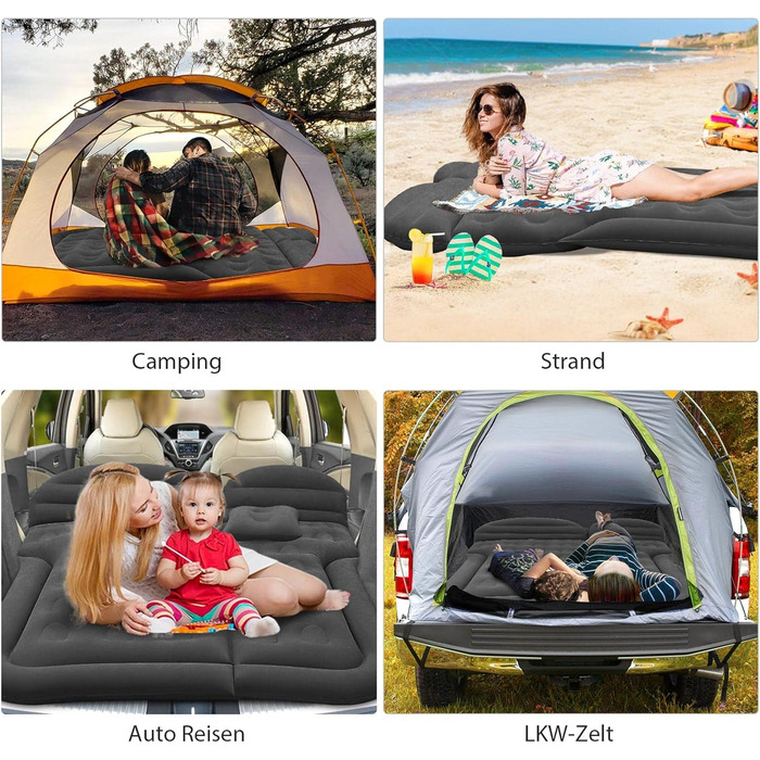 Надувний матрац для автомобіля, позашляховик, надувний матрац з насосом, MPV, надувний матрац, кемпінг, автомобільна подушка, товстіший надувний матрац для заднього сидіння з двома подушками для кемпінгу, подорожей, двору, пляжу, чорного кольору