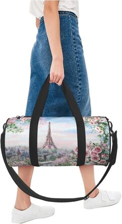 Спортивна сумка, дорожня сумка, стильний принт Ейфелевої вежі, Париж, сумка для подорожей на вихідні, чорна, універсальний розмір