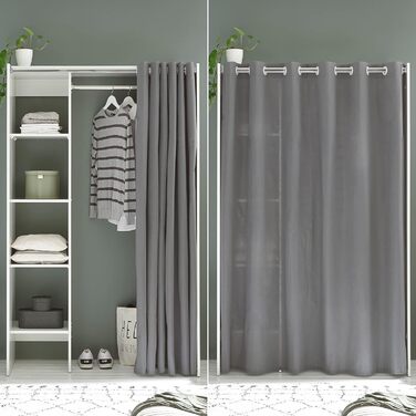 Регульована шафа JENKE біла з тканинною шторою - Універсальна шафа для всього використання з продуманим внутрішнім плануванням - 120-157 x 195 x 50 см (Ш/В/Г)