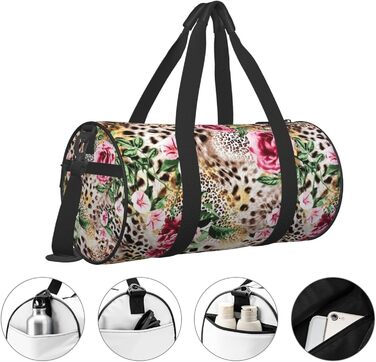 Спортивна сумка для подорожей, з принтом тигра та леопарда, троянди та квіти, чорна, універсальний розмір