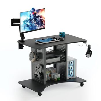 Ергономічний стіл EUREKA, комп&39ютерний стіл на колесах, невеликий стіл з 4 колесами, що обертаються на 360, мобільна робоча станція 94 * 59 * 75 см, підходить для вітальні, спальні, кабінету з місцем для зберігання