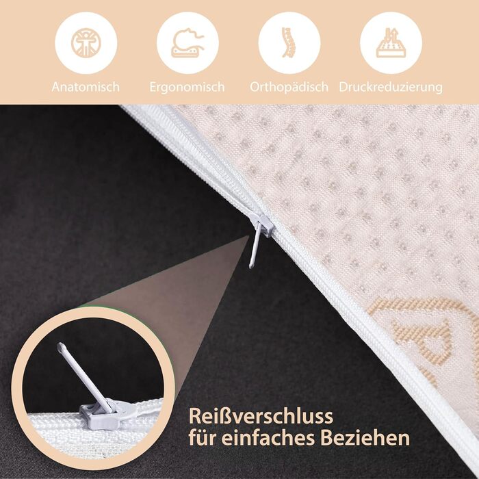 Подушка для шиї Feelgood, висота 12 см, з віскогелевої піни - Ортопедична подушка зі 100 бавовняним внутрішнім чохлом антиалергенним зовнішнім чохлом - Подушка для шийного відділу хребта для сну на боці та животі (70x42 см) FeelGood - 70 x 42 x 12 см