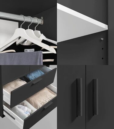 Шафа mokebo Герой одягу (80x180x51 см) з 2 шухлядами та 4 відділеннями, шафа, шафа для передпокою або комора для спальні чи гардеробної з дерева чорного антрацитового кольору, ширина 80 см З вішаком для одягу та відділеннями