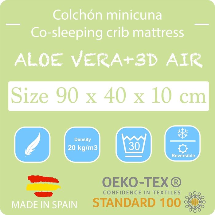 Матрац-колиска PEKITAS для сну, 90 x 40 см, товщина 10 см, гібридний, двосторонній, знімний чохол, можна прати, жорсткий, стабільний, дихаючий, захист від утоплення, для новонароджених