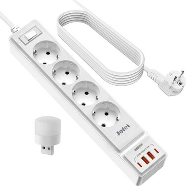 Мережевий фільтр 8 n 1 розетка з USB, 3680 Вт з вимикачем, захист від перенапруги 16А, багатоконтактна вилка з 2 розетками USB C д