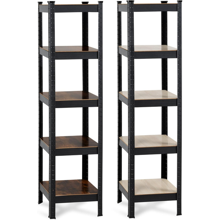 Дизайнерська полиця для зберігання Stagecaptain Heavyrack - Окремостояча полиця для кухні, комор, вітальні та офісу - Полиця для зберігання з 5 полицями зі світлого або темного дерева - Полиця промислового дизайну - Чорна