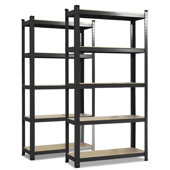 Міцний стелаж etm, упаковка з 2 шт., 200 x 100 x 50 см, чорний Безболтовий стелаж, стелаж для зберігання, окремостоячий стелаж, система складання без інструментів (Lakota, чорний) Чорний 200 x 100 x 50 см