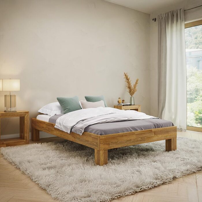 Ліжко Skølm Floki з масиву дуба 120x200 см - високоякісний каркас ліжка - каркас ліжка без узголів&39я - ліжко з натуральної промасленої деревини - ліжко 120x200 см, підходить як двоспальне ліжко - футон 120 x 200 см без узголів&39я - дуб