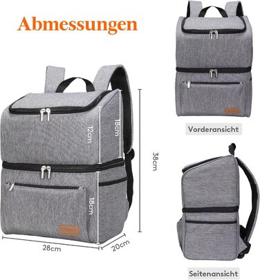 Ізольована сумка-холодильник Lifewit 21L 30 Can, термосумка для обіду, рюкзак-холодильник, герметична двоповерхова сумка-холодильник для чоловіків, жінок, мам для обіду, пікніка, покупок, подорожей, сіра