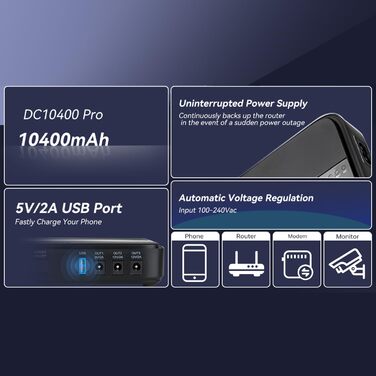 Джерело безперебійного живлення Mini UPS ДБЖ для роутерів, 10400mAh