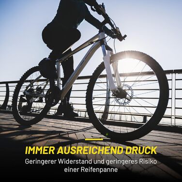 Велосипедний насос Dunlop з подвійним клапаном - велосипедний повітряний насос з 2 адаптерами - для всіх клапанів - клапани Dunlop, Presta та Schrader - 12 бар/180 PSI - ножний насос, манометр, жовтий