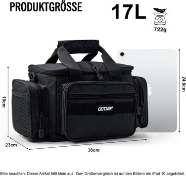 Сумка для рибальських снастей Goture, водонепроникна сумка через плече з мякою стороною, сумка для риболовлі, поясна сумка для рибальських снастей, морська прісна вода для зберігання 3 3600 рибальських ящиків AA (37 X 22 X 18 см) сумка для снастей чорна