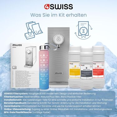 Система фільтрації 4SWISS для побутової води, 5-ступінчаста система прямого фільтрування питної води з трьома змінними картриджами та чотирма режимами дозування води (чорний)