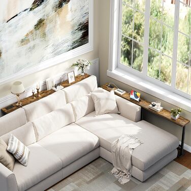 Вузький консольний столик, вузький столик для передпокою, столик для передпокою довжиною 180 см, 1 розетка змінного струму, 1 порт USB-A, 1 порт Type-C, для вітальні, передпокою, вінтажний коричнево-чорний XCT08CBR 180 x 15 x 70-90 см Вінтажний коричневий