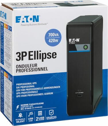 ДБЖ Eaton Ellipse 3P 700UD автономний 700 ВА/420 Вт роз&39єм DIN USB типу A та C (3 батареї захист від перенапруги, лише 1 батарея із захистом від перенапруги, програмне забезпечення для вимкнення) (3P700UD)