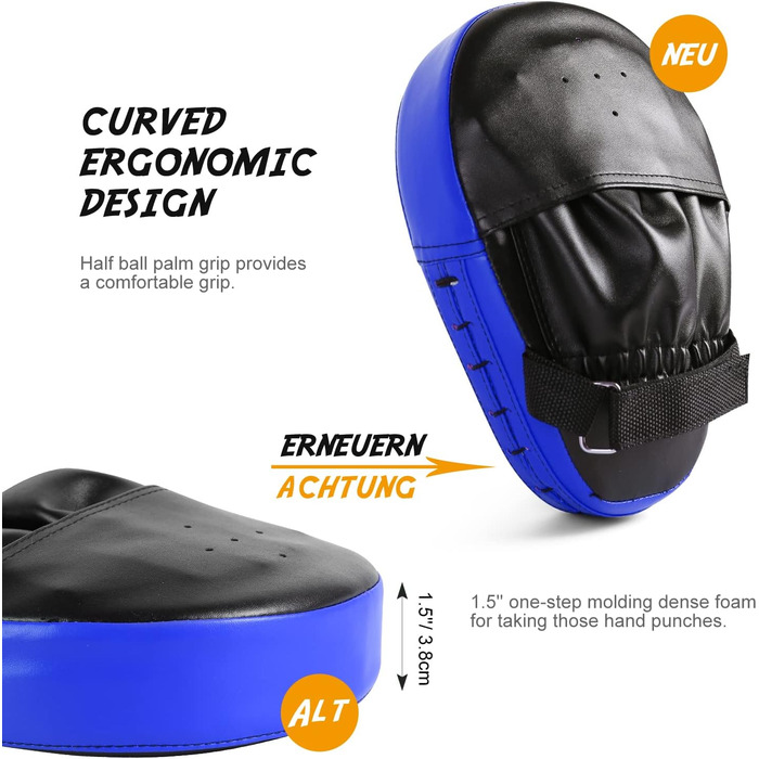 Набір накладок на руки Odoland 2-в-1 з PU-накладками для боксерської груші, боксу, кікбоксингу, тренувань з боксу, бойових мистецтв, тайського кікбоксингу, синього кольору