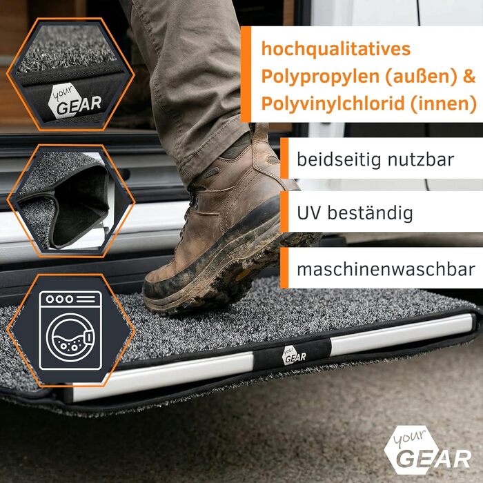 Килимок для сходів GEAR Mantua для автофургонів та караванів Килимок для електричних сходів 70,5 x 26 см Захисний килимок Нековзний та миється Не потребує свердління