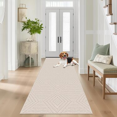 Килим Capsulepad для передпокою 80x200 см бежевий, сучасний миючийся кухонний килимок, 3D геометрія, високий низький ефект, нековзні килимки, м&39які килими для вітальні, спальні, бежевий 80 x 200 см (прямокутний)