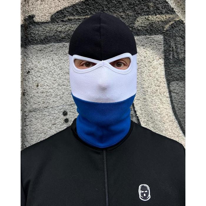 Балаклава PGWEAR у чорну, білу та синю смужки Маска унісекс, один розмір Ультрас, Хулігани, Лижі, Мотоцикли